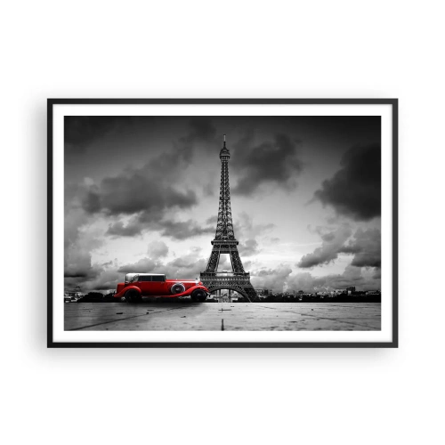 Poster in cornice nera - Auto retrò rossa davanti alla Torre Eiffel in bianco e nero - 100x70cm - Non molto tempo fa a Parigi - Decorazione murale moderna per soggiorno e camera da letto ARTTOR