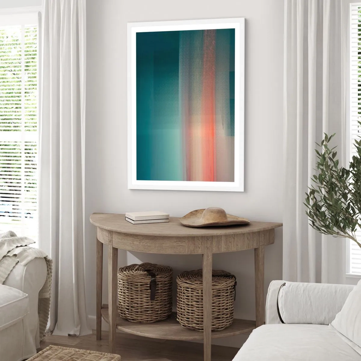 Poster in cornice bianca - Astrazione: onde di luce - 30x40 cm