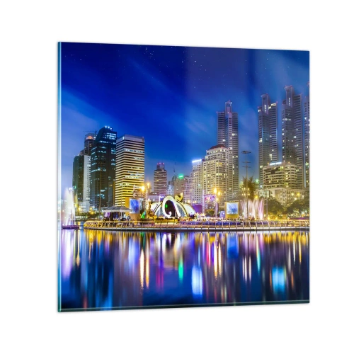 Quadro su vetro - Notte multicolore della metropoli - 40x40 cm