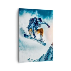 Quadro su tela - Stampe su Tela - Uno snowboarder vola sopra le montagne innevate - 50x70cm - Emozioni estreme - Decorazione murale moderna per soggiorno e camera da letto ARTTOR