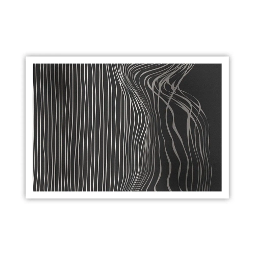 Poster - Linee bianche su sfondo grigio scuro in una disposizione astratta - 100x70cm - Ritmo e accento - Decorazione murale moderna per soggiorno e camera da letto ARTTOR