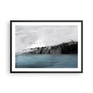 Poster in cornice nera - Paesaggio astratto con acqua e una costa rocciosa - 70x50cm - Acqua-terra: lo scontro degli elementi - Decorazione murale moderna per soggiorno e camera da letto ARTTOR