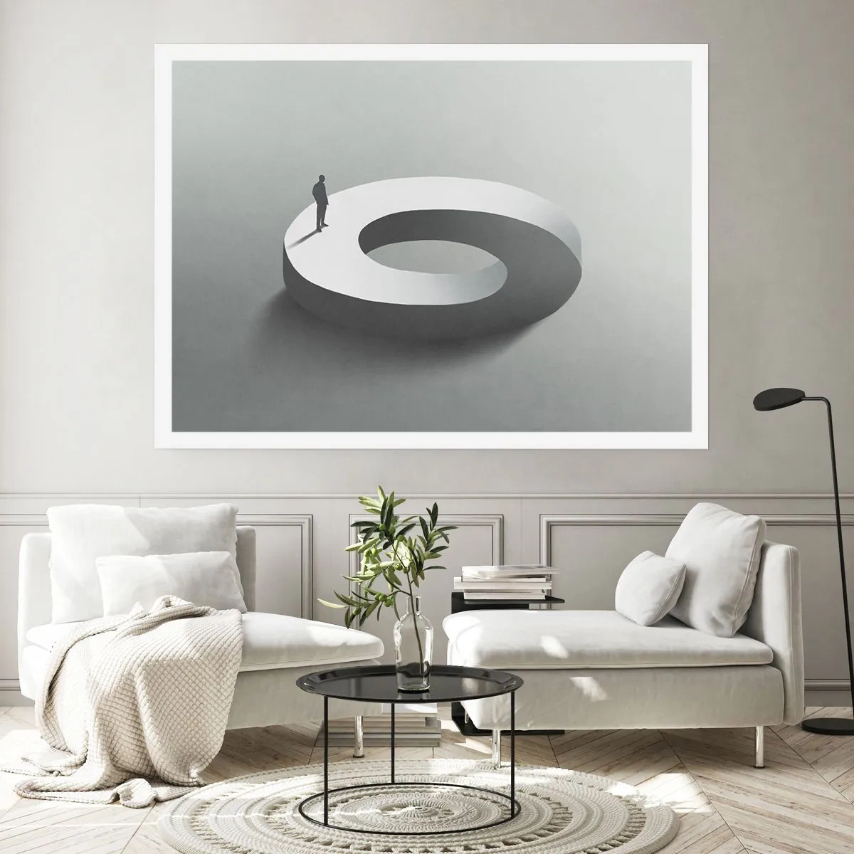 Poster - Un uomo su una struttura grigia e astratta - 100x70cm - Prova a cavartela - Decorazione murale moderna per soggiorno e camera da letto ARTTOR