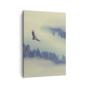 Quadro su tela - Stampe su Tela - Un'aquila in volo sullo sfondo di montagne nebbiose con un motivo circolare artistico - 50x70cm - Ho visto l'ombra dell'aquila - Decorazione murale moderna per soggiorno e camera da letto ARTTOR