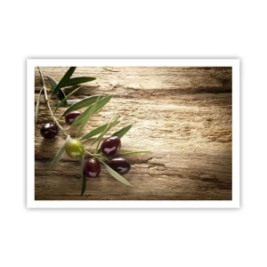 Poster - Ramo d'ulivo con frutta su uno sfondo di legno invecchiato - 100x70cm - Direttamente dalla natura - Decorazione murale moderna per soggiorno e camera da letto ARTTOR