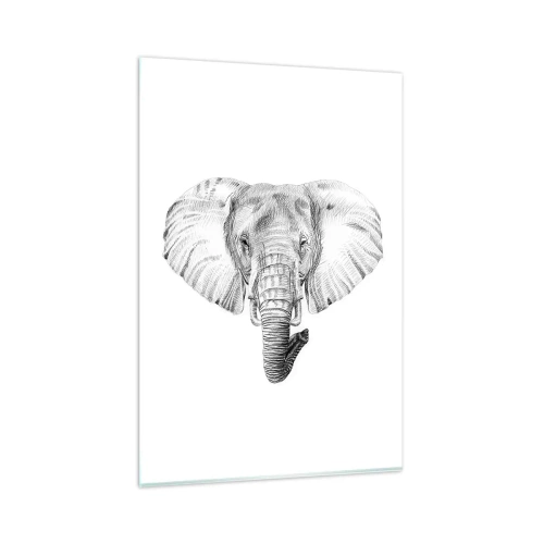 Quadro su vetro - Disegno in bianco e nero della testa di un elefante su sfondo bianco - 80x120cm - C'era un volta un elefante - Decorazione murale moderna per soggiorno e camera da letto ARTTOR