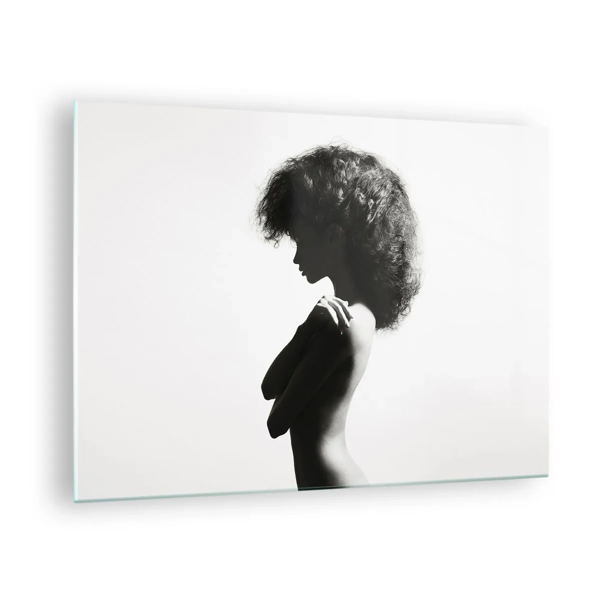 Quadro su vetro - Nudo femminile in luce contrastante in bianco e nero - 70x50cm - Come un fiore su un gambo snello - Decorazione murale moderna per soggiorno e camera da letto ARTTOR