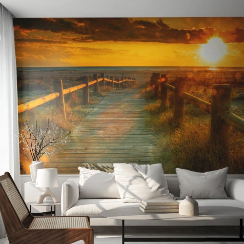 Fotomurali Autoadesivo Deluxe Sticker - Immerse nell'oro vecchio - Paesaggio, Mare, Discesa alla spiaggia - 300x210 cm