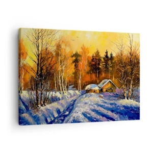 Quadro su tela - Stampe su Tela - Paesaggio invernale con una casa alla luce del sole al tramonto - 70x50cm - Impressionismo invernale al sole - Decorazione murale moderna per soggiorno e camera da letto ARTTOR