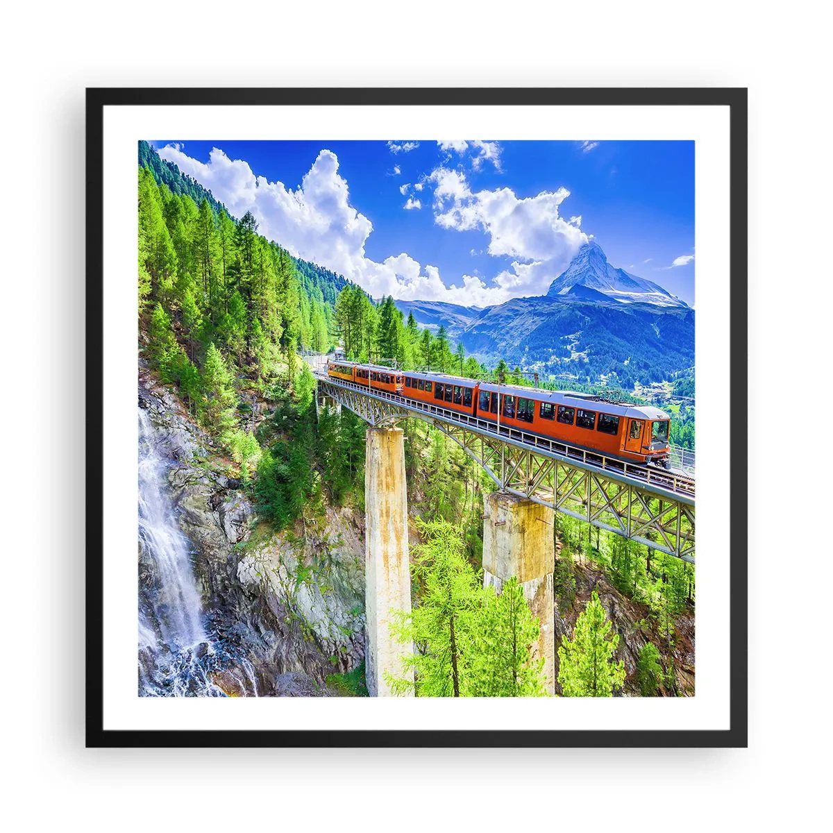 Poster in cornice nera - Ferrovia alpina - 60x60 cm