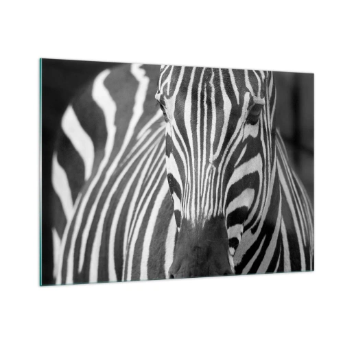Quadro su vetro - Ritratto in bianco e nero di una zebra con strisce visibili - 100x70cm - Il mondo è in bianco e nero - Decorazione murale moderna per soggiorno e camera da letto ARTTOR