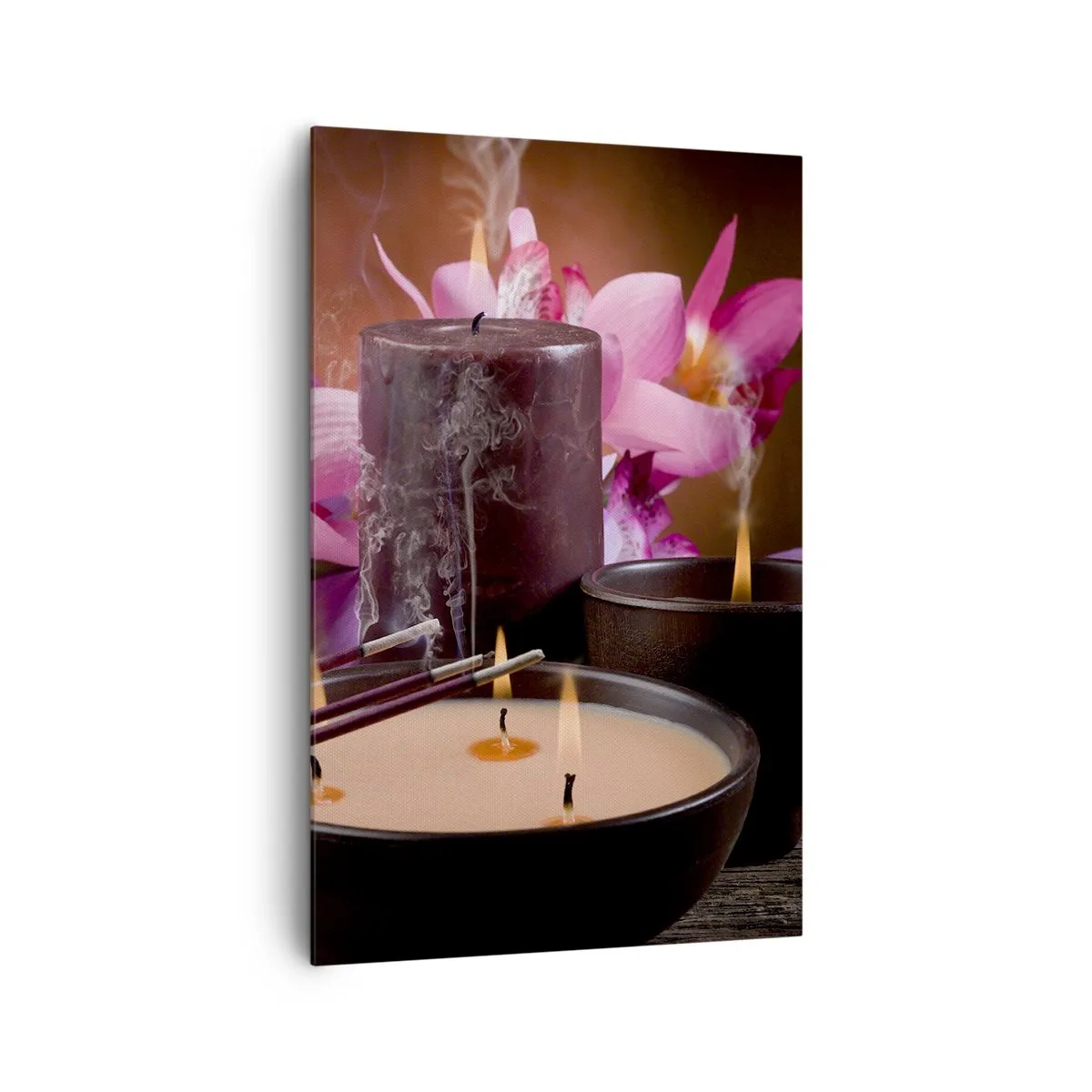 Quadro su tela - Stampe su Tela - Statuetta di Buddha con candele accese e bastoncini di incenso - 80x120cm - Purificare la mente, calmare il corpo - Decorazione murale moderna per soggiorno e camera da letto ARTTOR