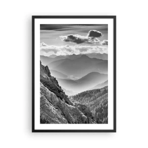 Poster in cornice nera - Paesaggio montano con nuvole all'orizzonte - 50x70cm - Fino all'orizzonte - Decorazione murale moderna per soggiorno e camera da letto ARTTOR