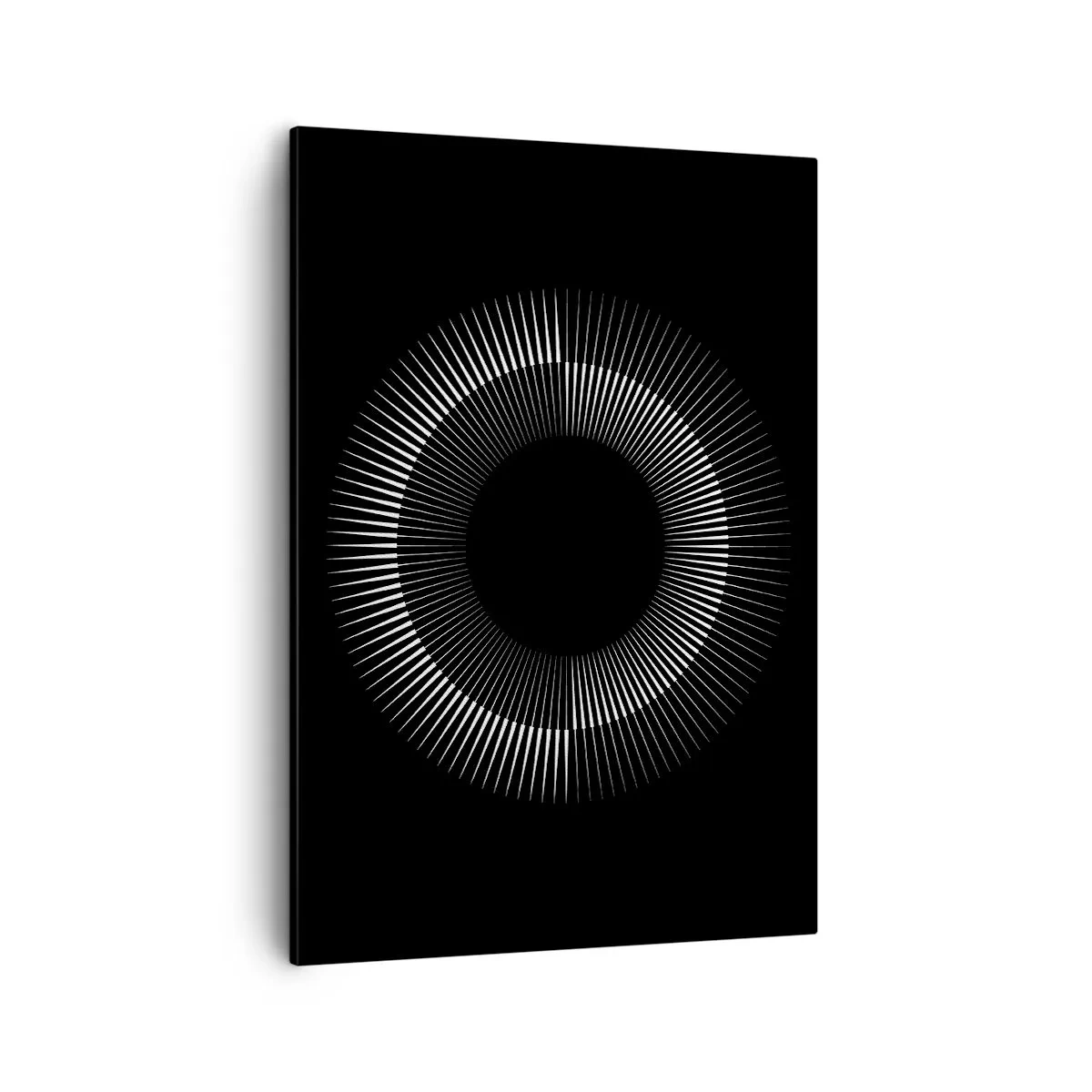 Quadro su tela - Stampe su Tela - Cerchio grafico con raggi in bianco e nero - 50x70cm - Sole nero - Decorazione murale moderna per soggiorno e camera da letto ARTTOR