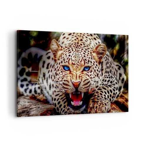 Quadro su tela - Stampe su Tela - Un leopardo minaccioso con intensi occhi blu - 120x80cm - La rabbia non rovina la bellezza - Decorazione murale moderna per soggiorno e camera da letto ARTTOR