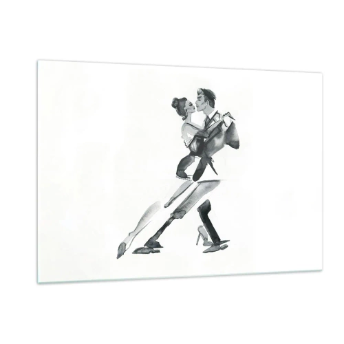 Quadro su vetro - Una coppia che balla il tango in acquerello bianco e nero - 120x80cm - In un unico ritmo - Decorazione murale moderna per soggiorno e camera da letto ARTTOR