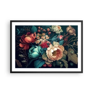 Poster in cornice nera - Una composizione colorata di fiori su uno sfondo scuro - 70x50cm - Il fascino del 19esimo secolo - Decorazione murale moderna per soggiorno e camera da letto ARTTOR