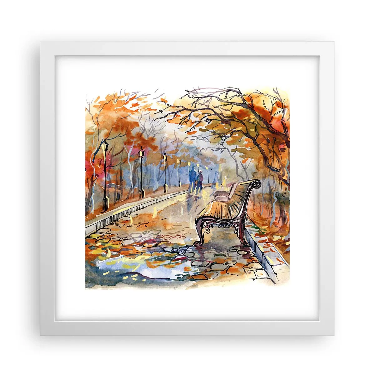Poster in cornice bianca - Passeggiando insieme l'autunno - 30x30 cm