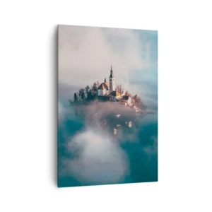 Quadro su tela - Stampe su Tela - Un'isola pittoresca con una chiesa circondata dalla nebbia - 70x100cm - L'isola dei sogni - Decorazione murale moderna per soggiorno e camera da letto ARTTOR
