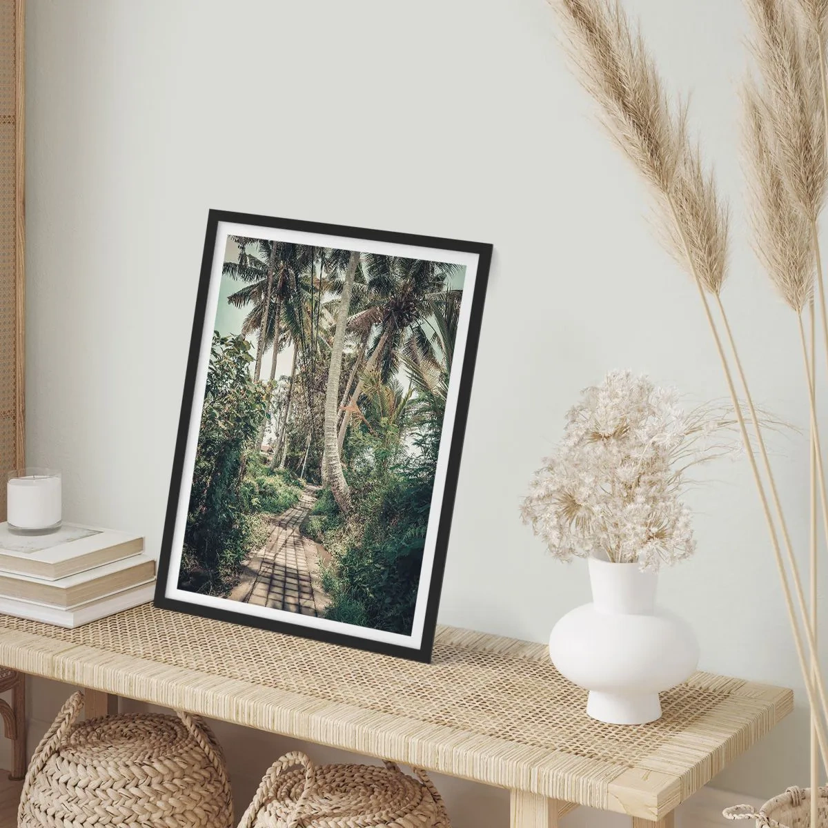 Poster in cornice nera - Il viale delle palme - 70x100 cm