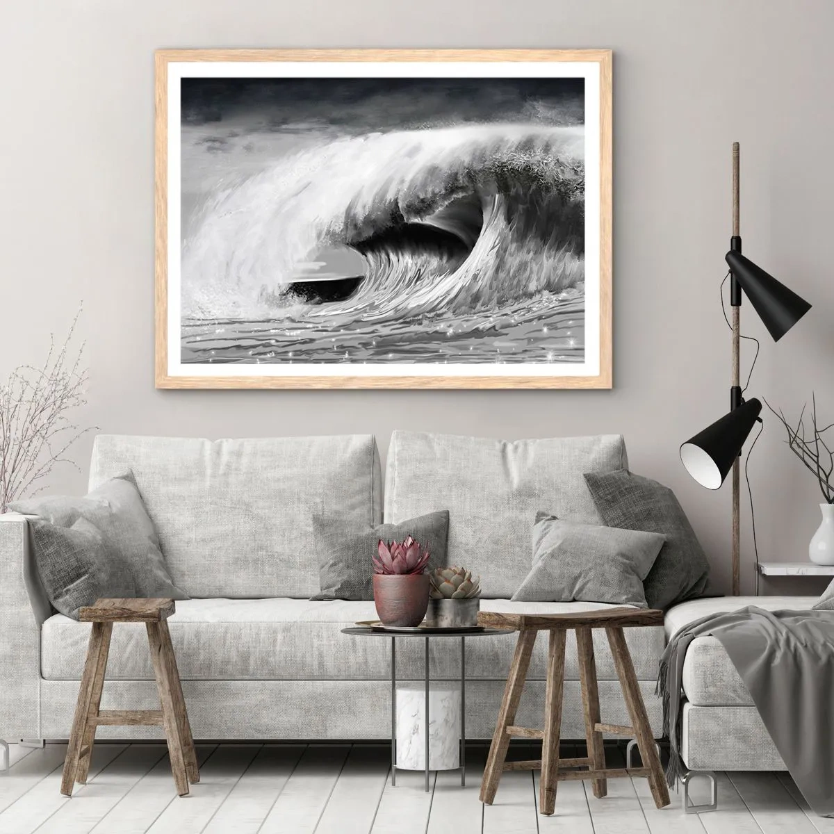 Poster in cornice rovere chiaro - La furia dell'oceano - 100x70 cm