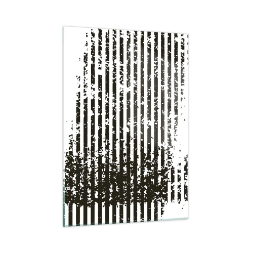Quadro su vetro - Linee orizzontali in bianco e nero con effetti di rumore e abrasione - 50x70cm - Ritmo e rumore - Decorazione murale moderna per soggiorno e camera da letto ARTTOR