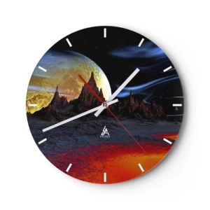 Orologio da parete - Orologio in Vetro - Paesaggio di un pianeta alieno con luna e terra rossa - 30x30cm - Un mondo sconosciuto - Decorazione murale moderna per soggiorno, cucina e camera da letto ARTTOR