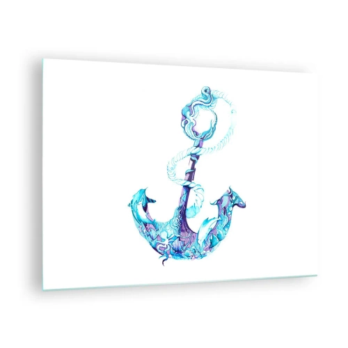 Quadro su vetro - Ancora con motivi nautici in stile artistico - 70x50cm - La confidente dei segreti del mare - Decorazione murale moderna per soggiorno e camera da letto ARTTOR