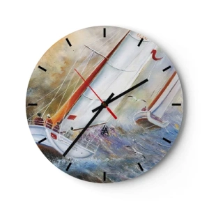 Orologio da parete - Orologio in Vetro - Barche a vela su un mare in tempesta in un approccio artistico - 30x30cm - Correndo sulle onde - Decorazione murale moderna per soggiorno, cucina e camera da letto ARTTOR