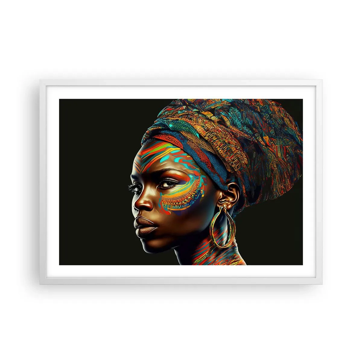 Poster in cornice bianca - Regina africana - 70x50 cm