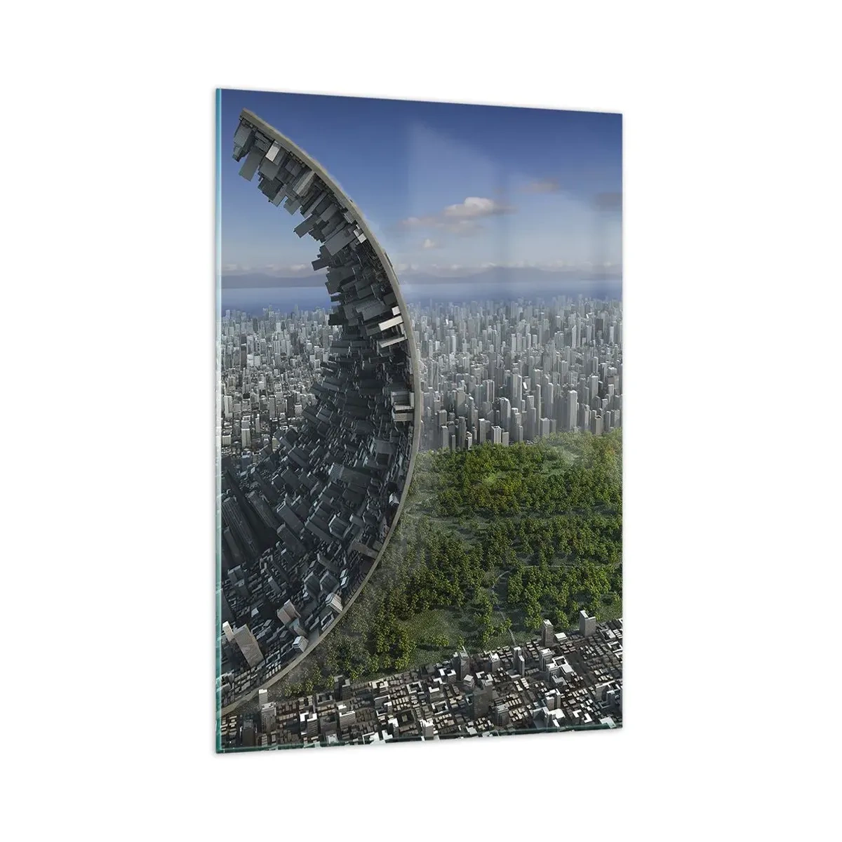 Quadro su vetro - Una città dinamica con un tocco surreale - 80x120cm - La natura è eterna - Decorazione murale moderna per soggiorno e camera da letto ARTTOR