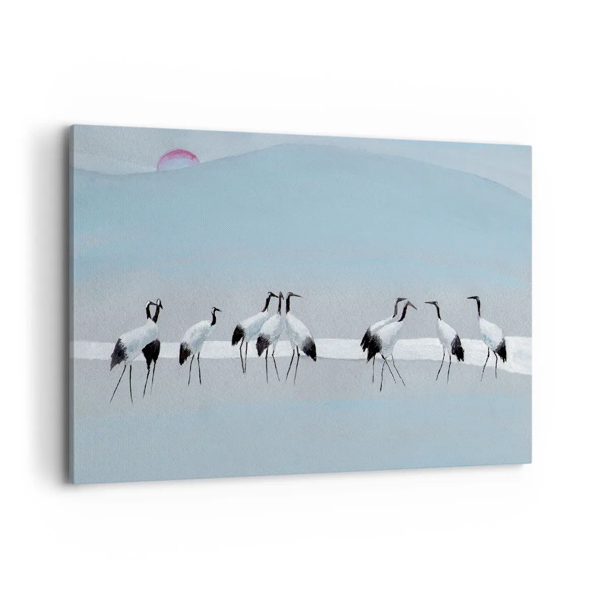 Quadro su tela - Stampe su Tela - Un gruppo di gru contro un cielo azzurro e il sole nascente - 120x80cm - Dopo un giorno rovente - Decorazione murale moderna per soggiorno e camera da letto ARTTOR