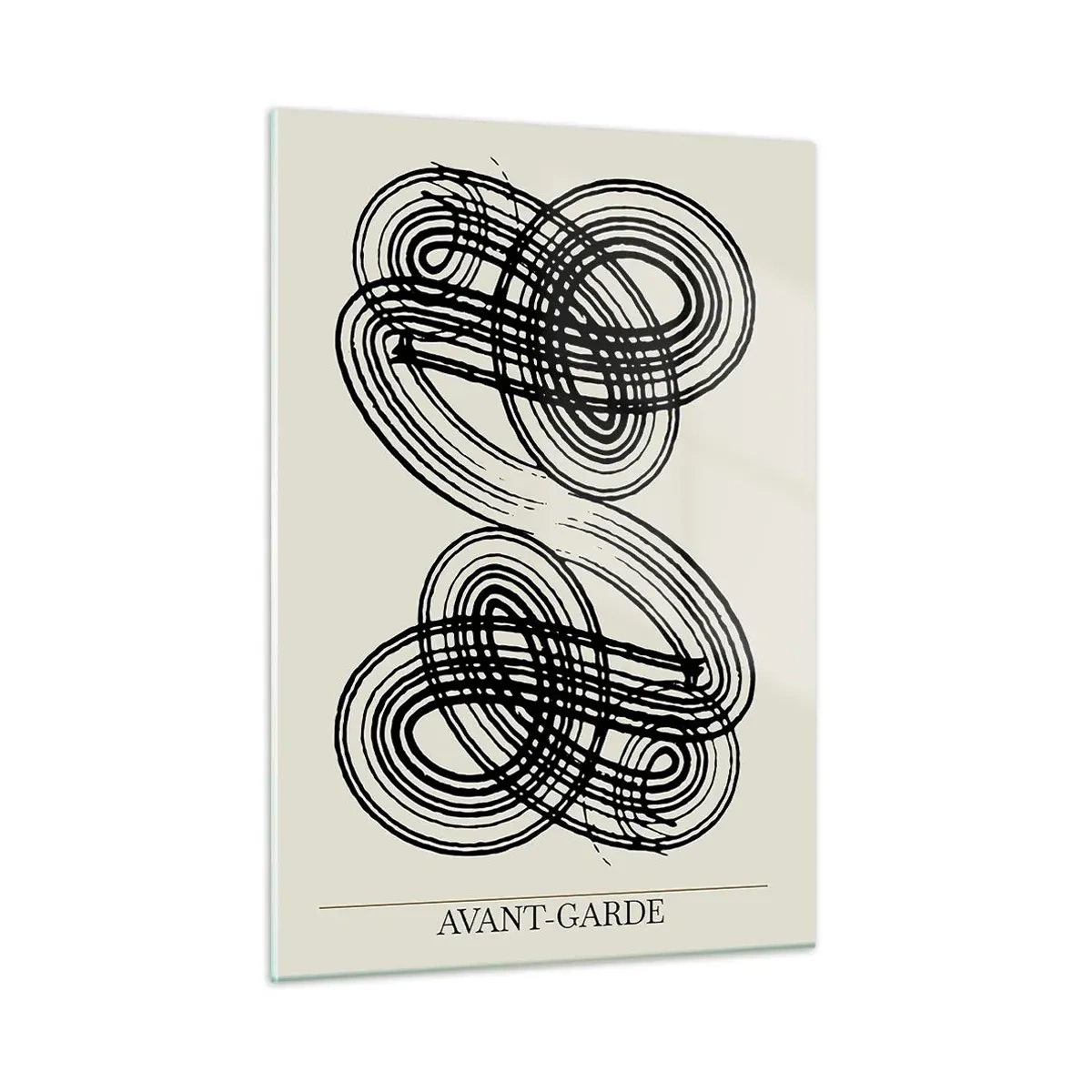 Quadro su vetro - Anelli e linee d'avanguardia neri su sfondo chiaro - 50x70cm - In tutta spontaneità - Decorazione murale moderna per soggiorno e camera da letto ARTTOR