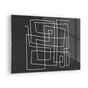 Quadro su vetro - Astrazione geometrica con linee bianche su sfondo nero - 70x50cm - Non è così semplice - Decorazione murale moderna per soggiorno e camera da letto ARTTOR