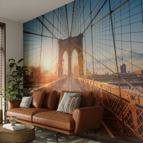 Fotomurale su misura Premium Sand - Sul ponte d'oro - New York, ponte di Brooklyn, Architettura