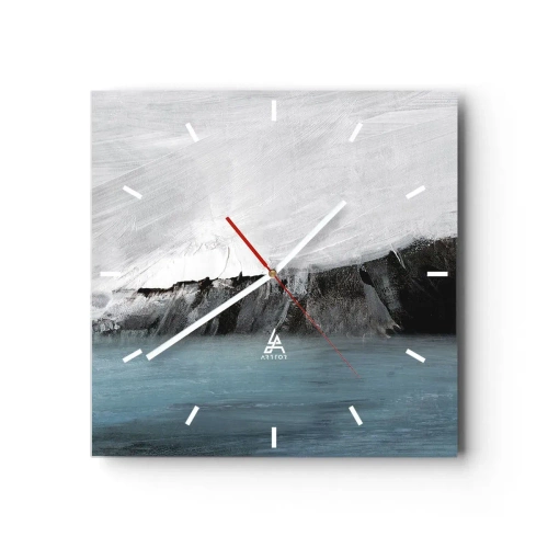 Orologio da parete - Orologio in Vetro - Paesaggio astratto con acqua e una costa rocciosa - 30x30cm - Acqua-terra: lo scontro degli elementi - Decorazione murale moderna per soggiorno e camera da letto ARTTOR