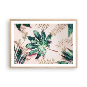 Poster in cornice rovere chiaro - Studio di verde su sfondo rosa - 70x50 cm