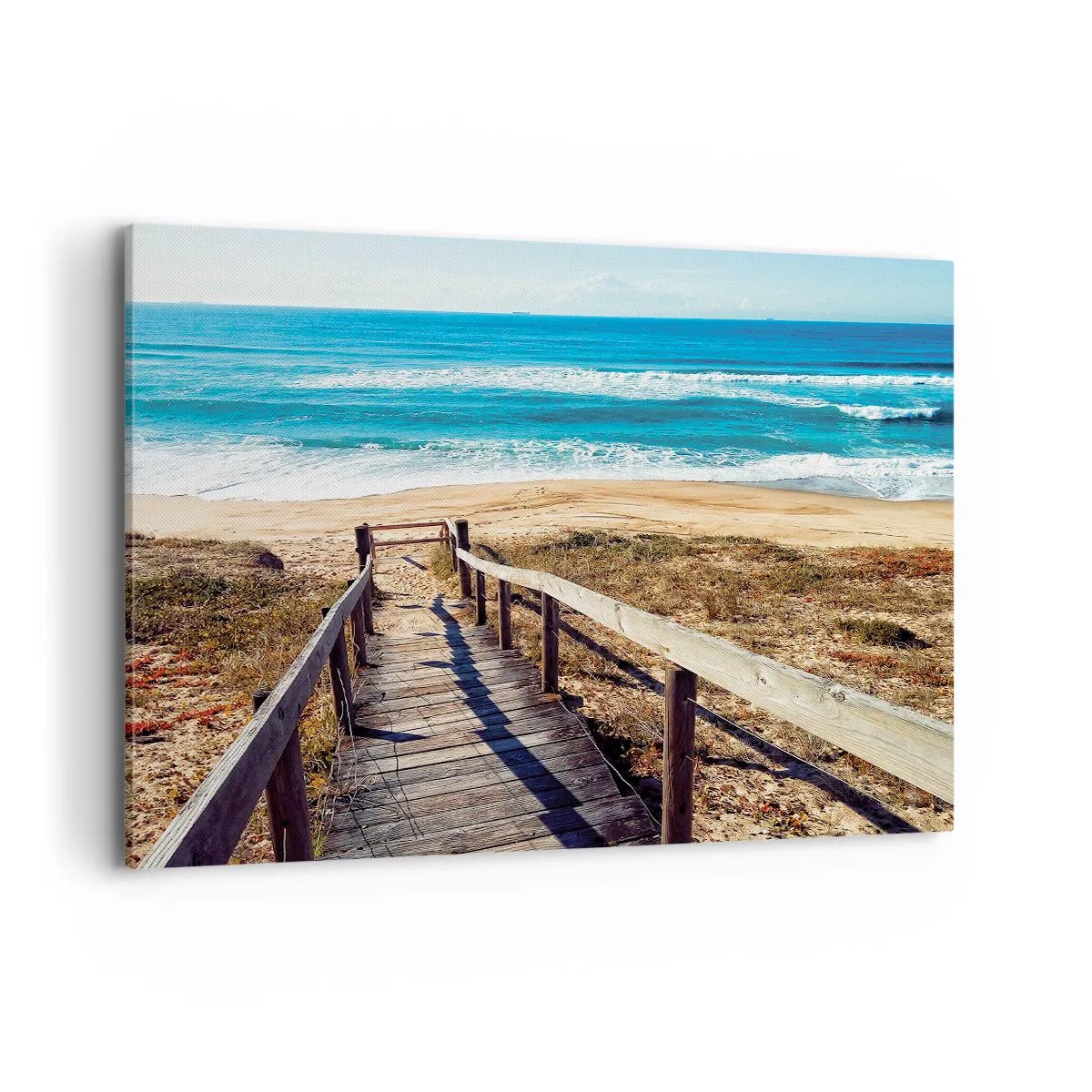 Quadro su tela - Stampe su Tela - Sentiero in legno che conduce alla spiaggia - 100x70cm - Corri! - Decorazione murale moderna per soggiorno e camera da letto ARTTOR