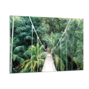 Quadro su vetro - Ponte sospeso in una foresta tropicale - 120x80cm - Welcome to the jungle! - Decorazione murale moderna per soggiorno e camera da letto ARTTOR