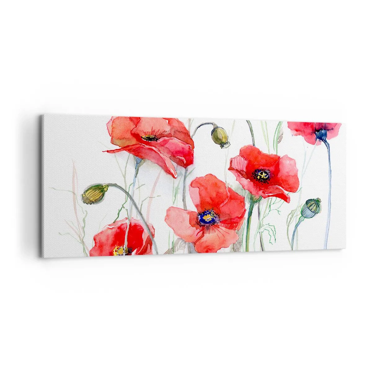 Quadro su tela - Stampe su Tela - Papaveri acquerellati su uno sfondo delicato - 120x50cm - Fiori polacchi - Decorazione murale moderna per soggiorno e camera da letto ARTTOR