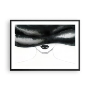 Poster in cornice nera - Un delicato ritratto di una donna con il volto coperto in stile monocromo. - 70x50cm - Il segreto dei sensi - Decorazione murale moderna per soggiorno e camera da letto ARTTOR
