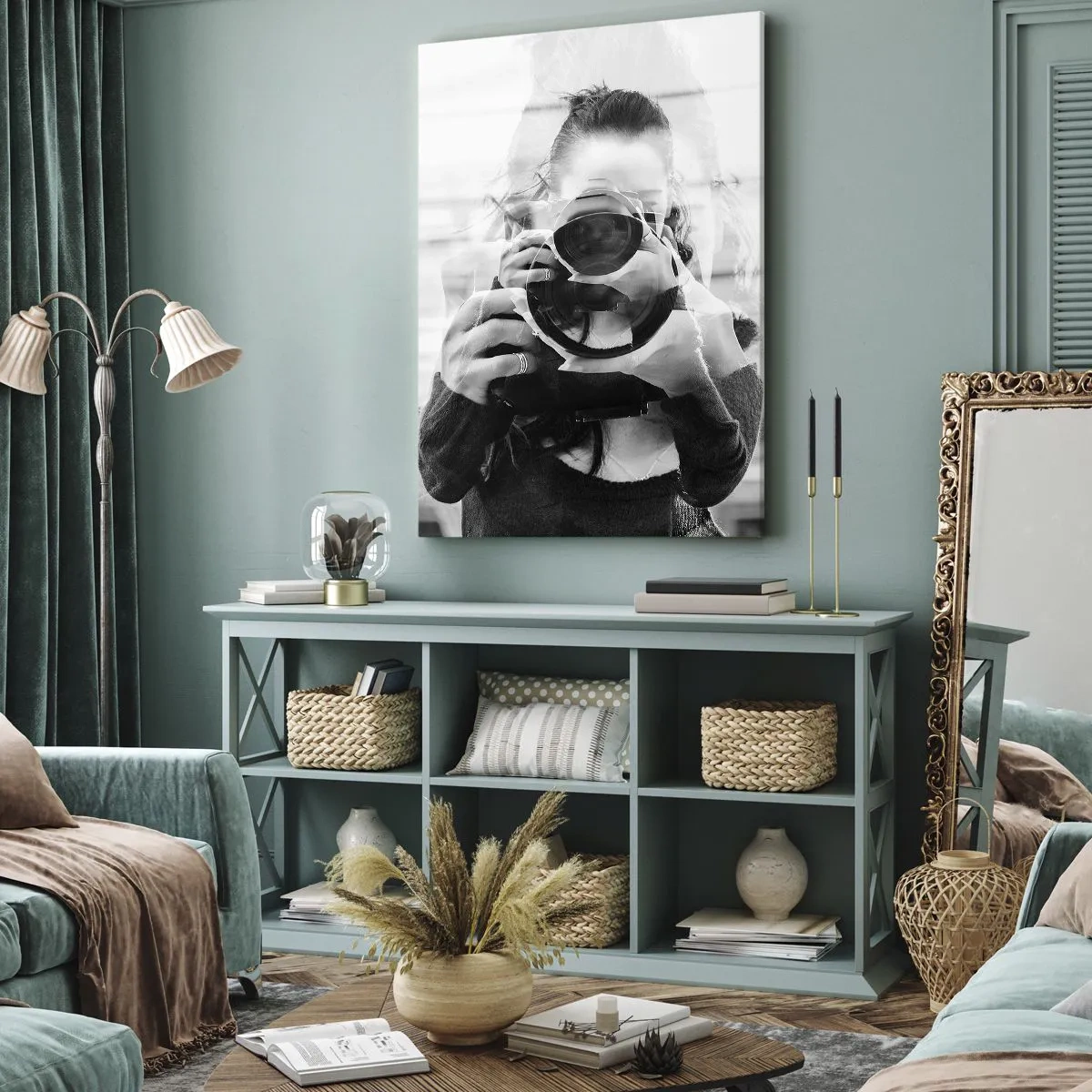 Quadro su tela - Stampe su Tela - Ritratto in bianco e nero con doppia esposizione di un fotografo - 50x70cm - Il creatore e il materiale - Decorazione murale moderna per soggiorno e camera da letto ARTTOR