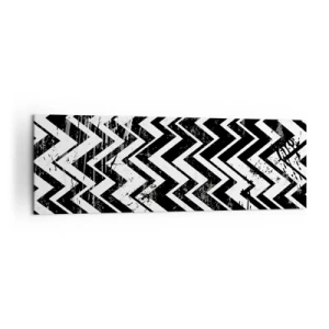 Quadro su tela - Stampe su Tela - Motivo a zigzag bianco e nero con abrasioni artistiche - 160x50cm - Zig-bianco, zag-nero - Decorazione murale moderna per soggiorno e camera da letto ARTTOR