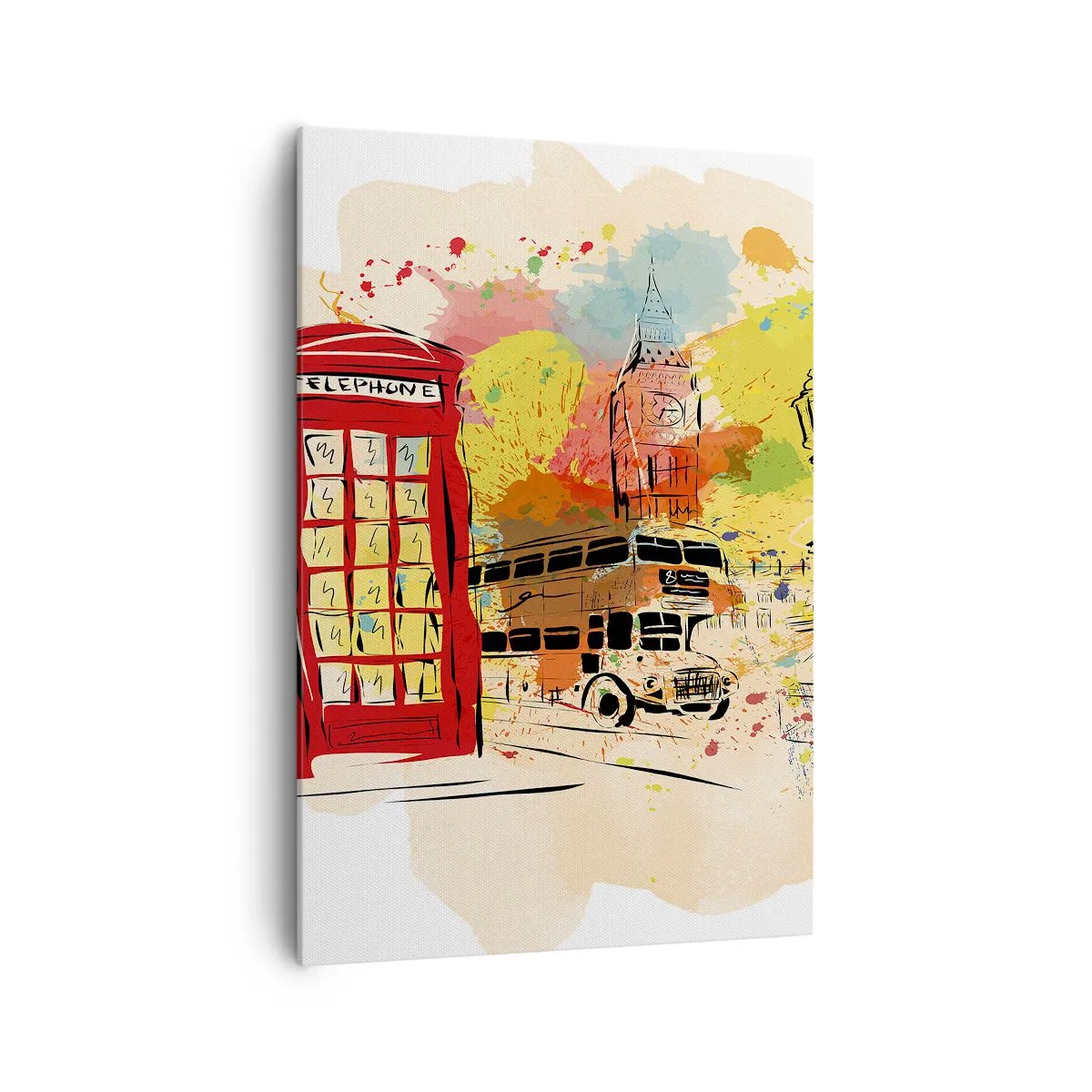 Quadro su tela - Stampe su Tela - Tema di Londra con autobus rosso e cabina - 70x100cm - La città della varietà - Decorazione murale moderna per soggiorno e camera da letto ARTTOR