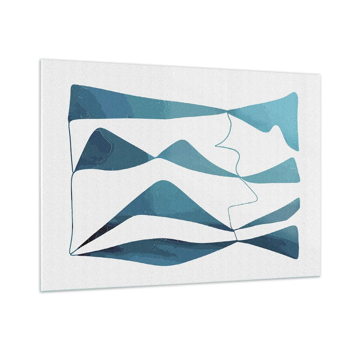 Quadro su vetro - Onde e forme turchesi su sfondo bianco - 100x70cm - Astrazione: legame turchese - Decorazione murale moderna per soggiorno e camera da letto ARTTOR