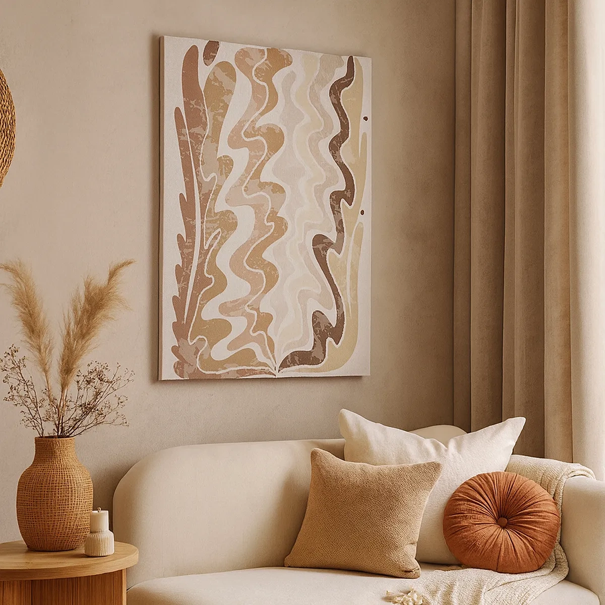 Quadro su tela - Stampe su Tela - Linee astratte ondulate in tonalità beige - 50x70cm - Buona energia - buone emozioni - Decorazione murale moderna per soggiorno e camera da letto ARTTOR