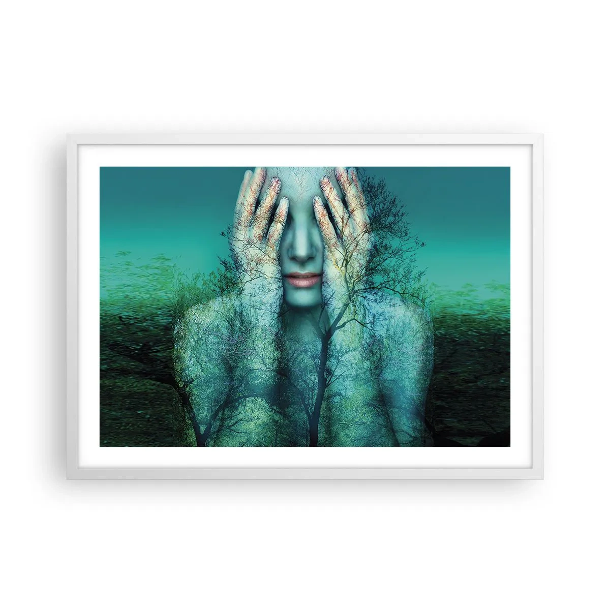 Poster in cornice bianca - Immersa nel blu - 70x50 cm