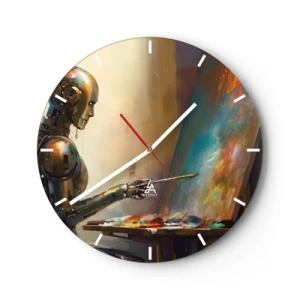 Orologio da parete - Orologio in Vetro - Un robot che dipinge un quadro su un cavalletto - 30x30cm - L'arte del futuro - Decorazione murale moderna per soggiorno, cucina e camera da letto ARTTOR
