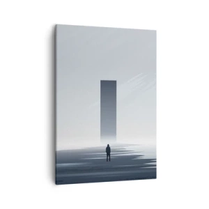 Quadro su tela - Stampe su Tela - Un paesaggio minimalista con una silhouette accanto a un monolite rettangolare - 50x70cm - Opportunità o minaccia? - Decorazione murale moderna per soggiorno e camera da letto ARTTOR
