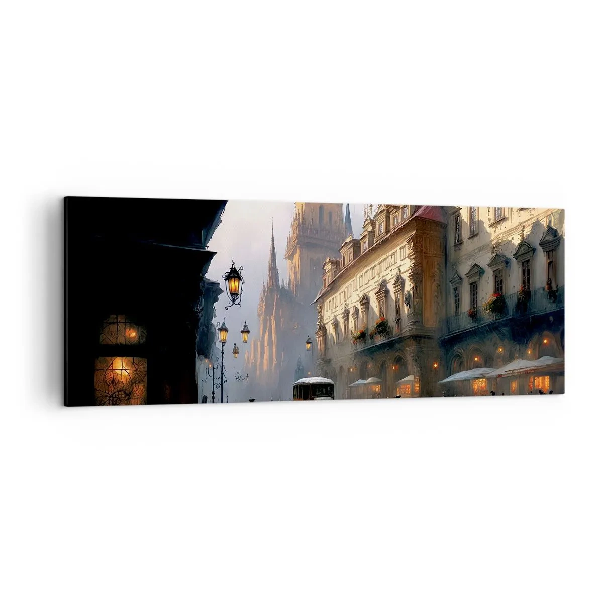 Quadro su tela - Stampe su Tela - Scena di strada serale con architettura storica - 140x50cm - Il fascino delle sere di Praga - Decorazione murale moderna per soggiorno e camera da letto ARTTOR